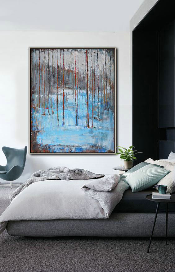 Large Abstract Painting Canvas Art,Oversized Abstract Landscape Painting,Art Work,Grey,White,Blue,Red.etc